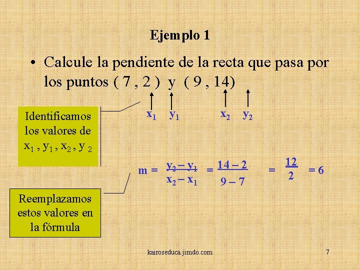 Ejemplo 1 • Calcule la pendiente de la recta que pasa por los puntos