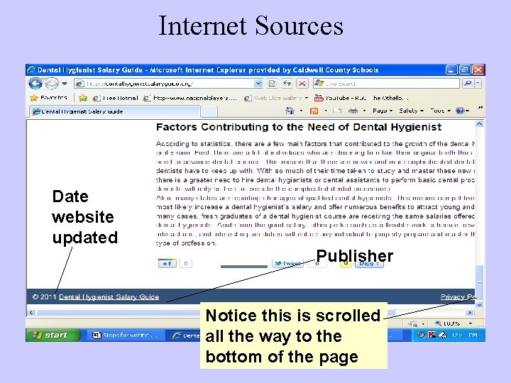 Internet Sources Date website updated Publisher Notice this is scrolled all the way to