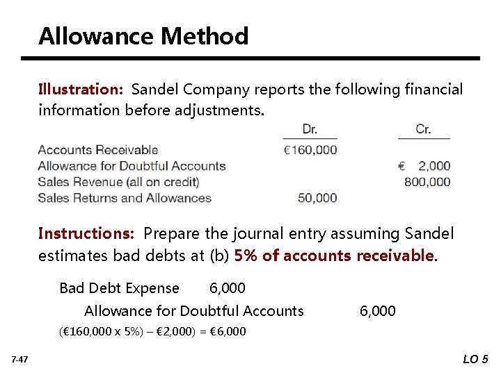 Allowance Method Illustration: Sandel Company reports the following financial information before adjustments. Instructions: Prepare