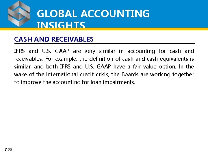 GLOBAL ACCOUNTING INSIGHTS CASH AND RECEIVABLES IFRS and U. S. GAAP are very similar