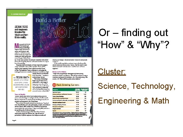 Or – finding out “How” & “Why”? Cluster: Science, Technology, Engineering & Math 
