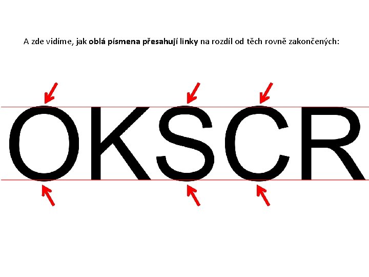 A zde vidíme, jak oblá písmena přesahují linky na rozdíl od těch rovně zakončených: