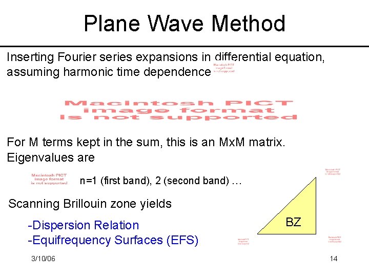 Plane Wave Method Inserting Fourier series expansions in differential equation, assuming harmonic time dependence