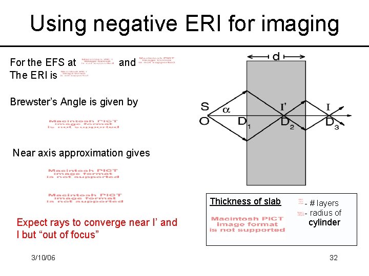 Using negative ERI for imaging For the EFS at The ERI is and Brewster’s