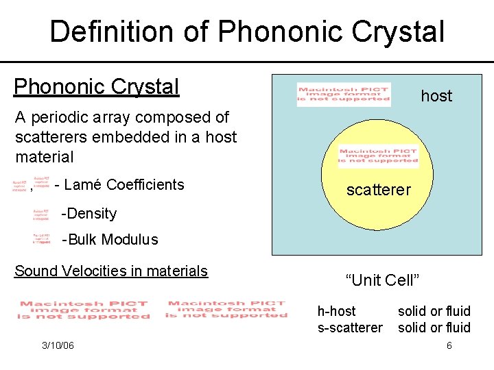 Definition of Phononic Crystal host A periodic array composed of scatterers embedded in a