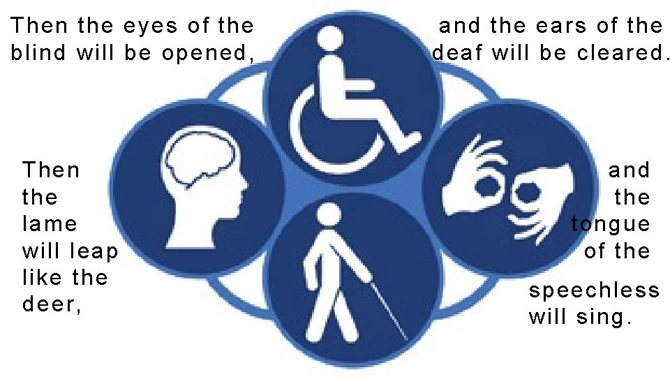 Then the eyes of the blind will be opened, Then the lame will leap