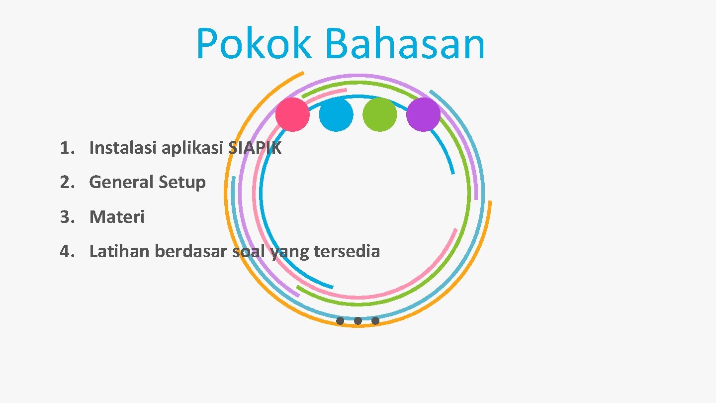 Pokok Bahasan 1. Instalasi aplikasi SIAPIK 2. General Setup 3. Materi 4. Latihan berdasar