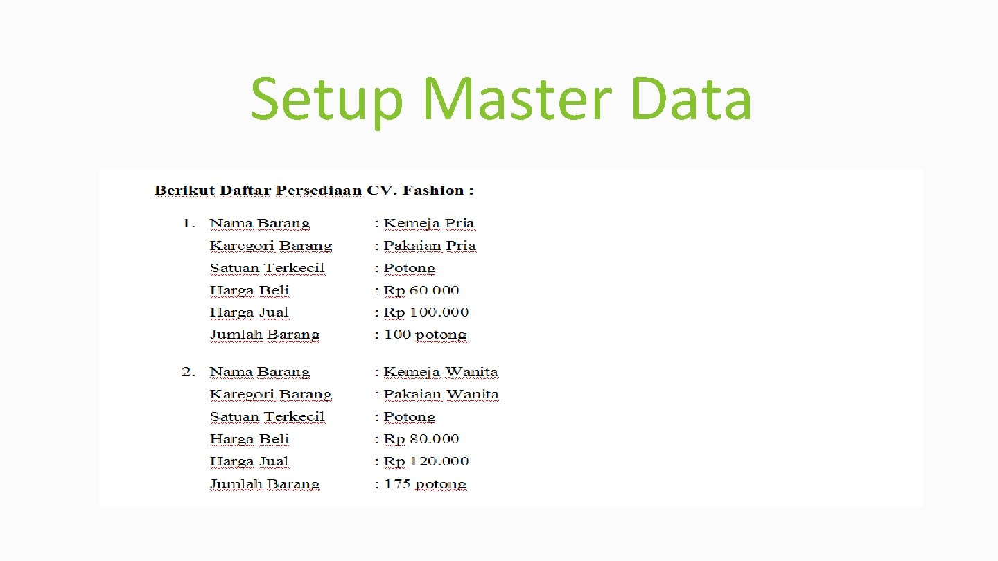 Setup Master Data 