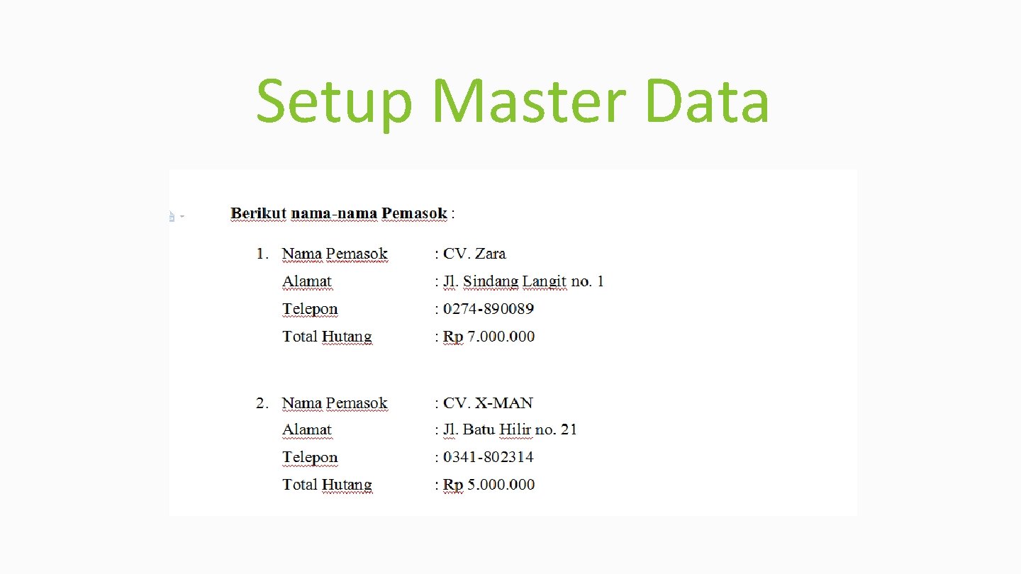 Setup Master Data 