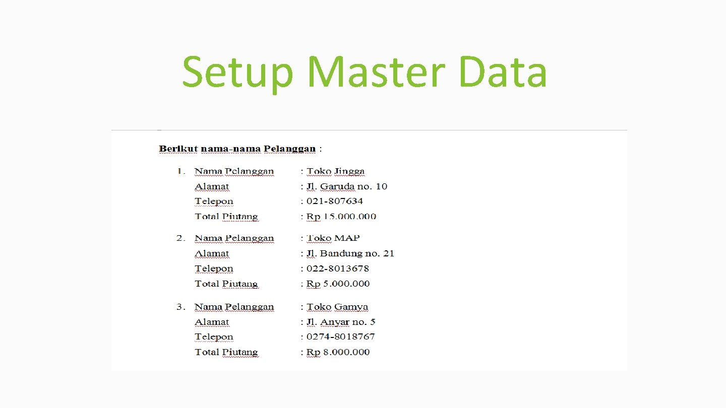 Setup Master Data 