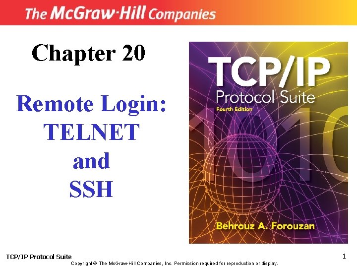 Chapter 20 Remote Login: TELNET and SSH TCP/IP Protocol Suite Copyright © The Mc.