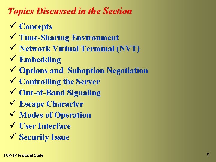 Topics Discussed in the Section ü Concepts ü Time-Sharing Environment ü Network Virtual Terminal