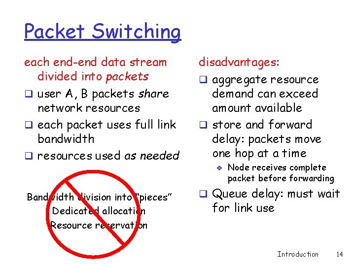 Packet Switching each end-end data stream divided into packets q user A, B packets