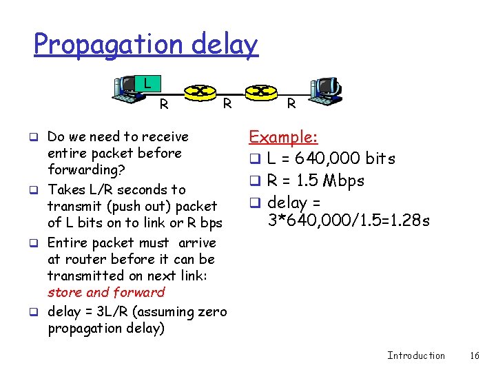 Propagation delay L R q Do we need to receive R entire packet before