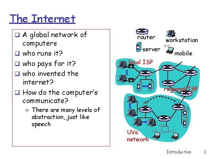 The Internet q A global network of q q computers who runs it? who