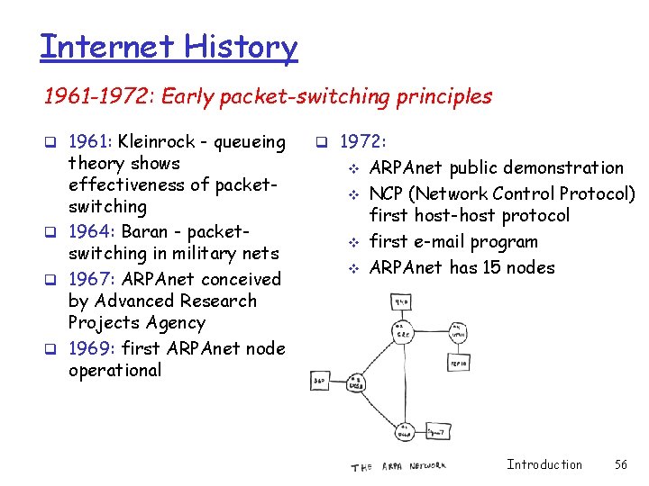 Internet History 1961 -1972: Early packet-switching principles q 1961: Kleinrock - queueing theory shows