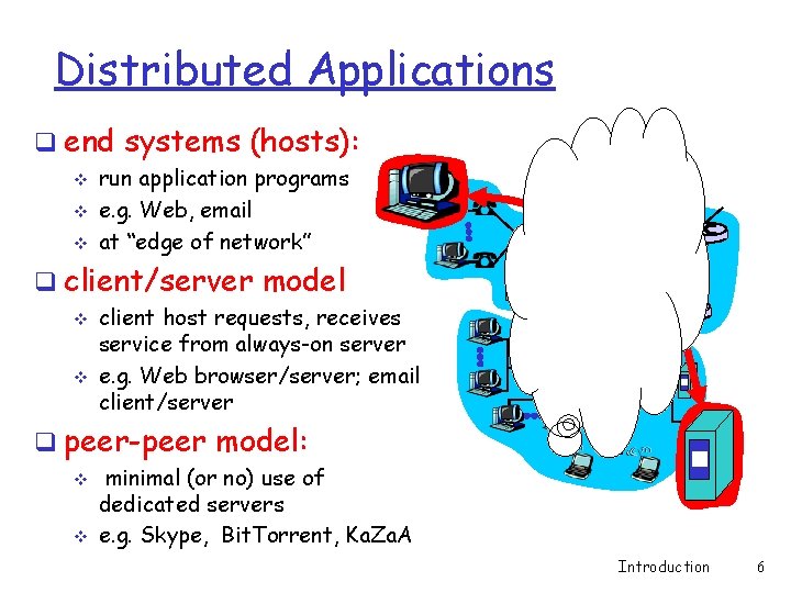 Distributed Applications q end systems (hosts): v v v run application programs e. g.