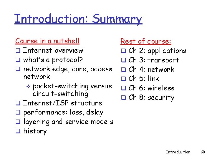 Introduction: Summary Course in a nutshell q Internet overview q what’s a protocol? q