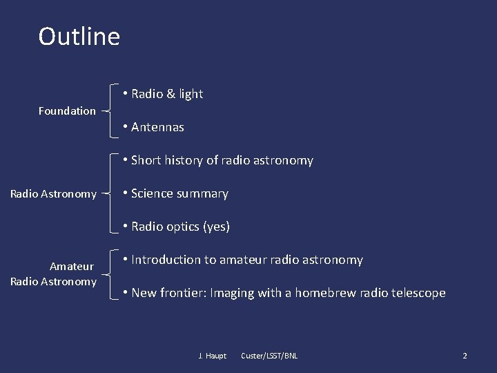 Outline • Radio & light Foundation • Antennas • Short history of radio astronomy