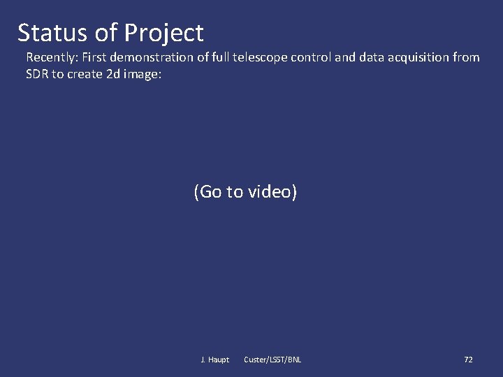 Status of Project Recently: First demonstration of full telescope control and data acquisition from