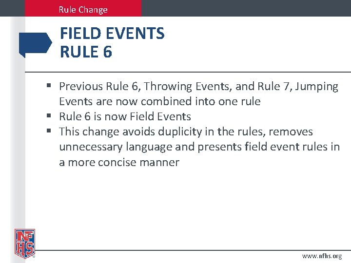 Rule Change FIELD EVENTS RULE 6 § Previous Rule 6, Throwing Events, and Rule