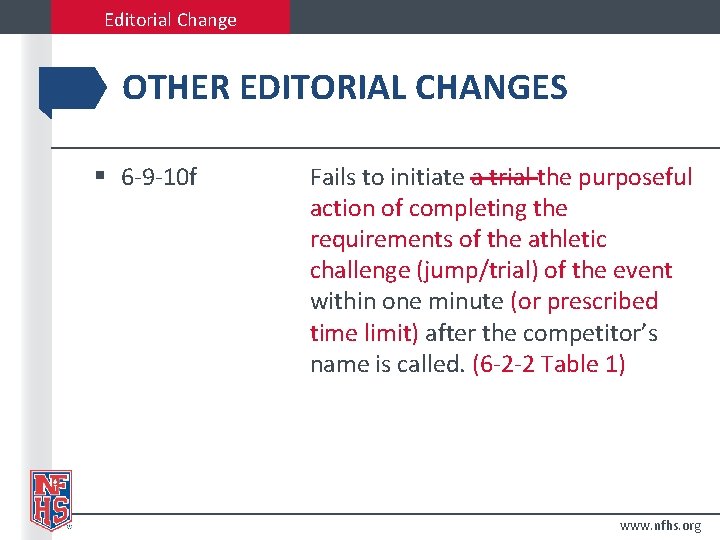 Editorial Change OTHER EDITORIAL CHANGES § 6 -9 -10 f Fails to initiate a