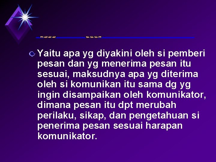 Yaitu apa yg diyakini oleh si pemberi pesan dan yg menerima pesan itu sesuai,