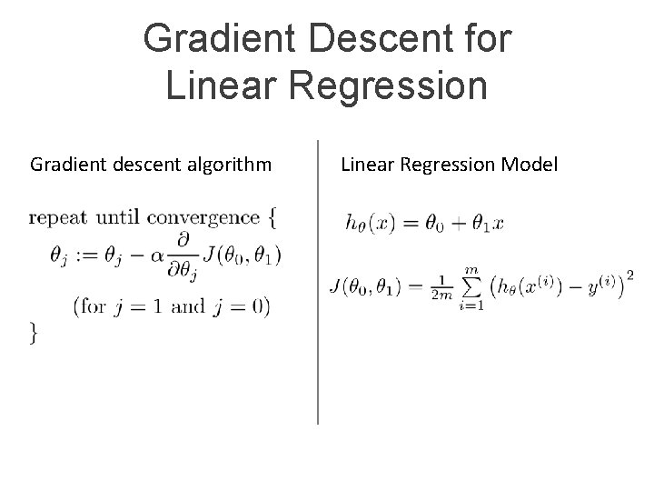 Gradient Descent for Linear Regression Gradient descent algorithm Linear Regression Model Gradient Descent for Linear Regression Gradient descent algorithm Linear Regression Model
