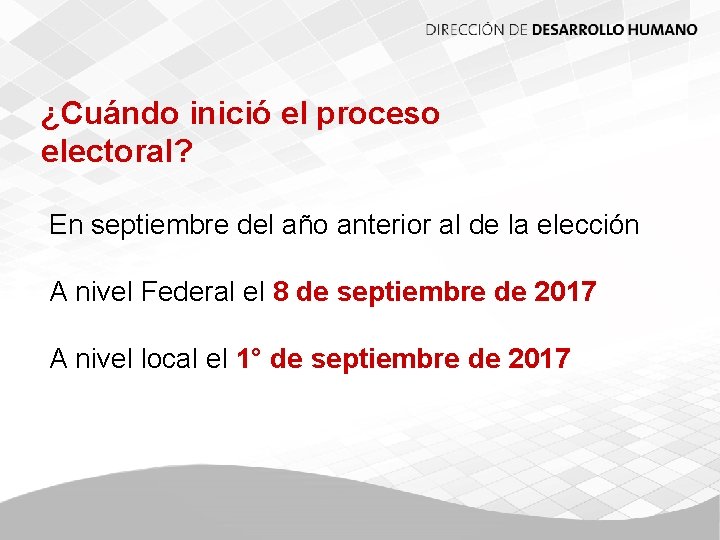 ¿Cuándo inició el proceso electoral? En septiembre del año anterior al de la elección