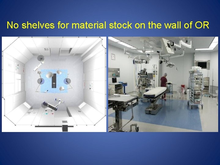 No shelves for material stock on the wall of OR 