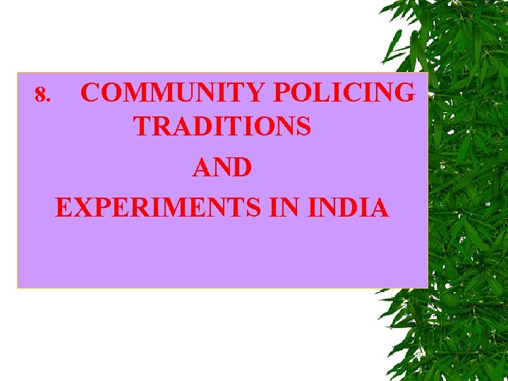  8. COMMUNITY POLICING TRADITIONS AND EXPERIMENTS IN INDIA 