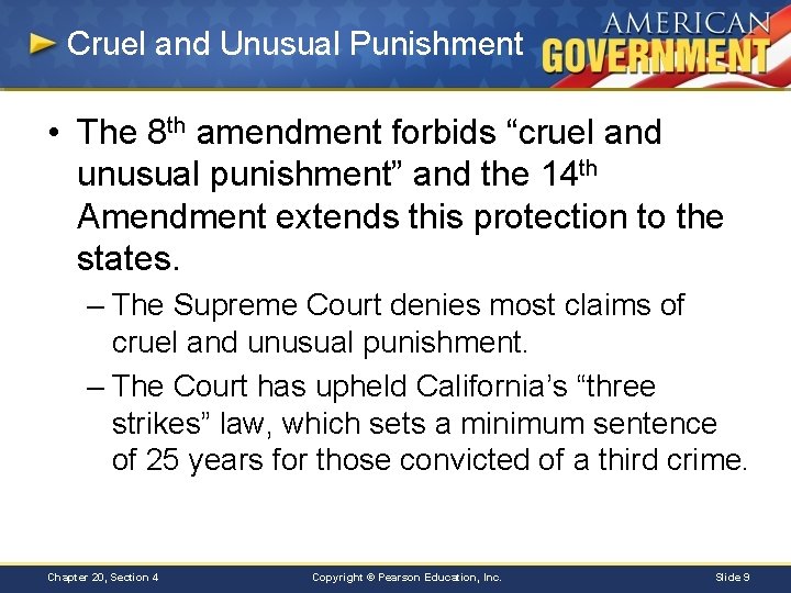Cruel and Unusual Punishment • The 8 th amendment forbids “cruel and unusual punishment”