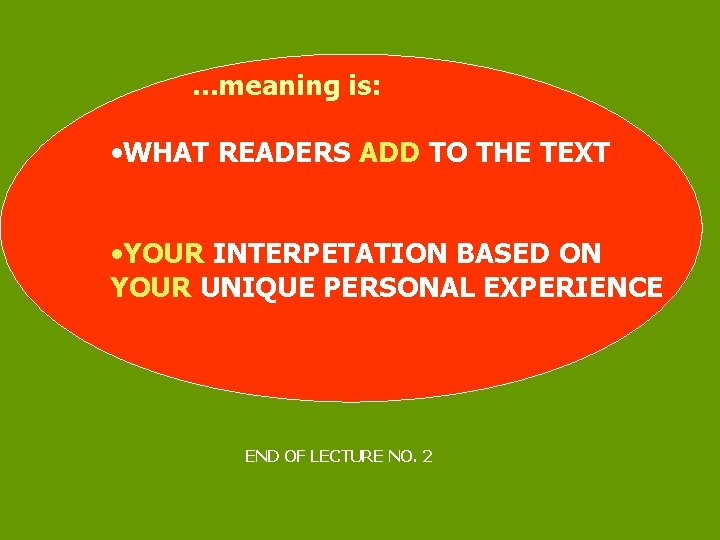  . . . meaning is: • WHAT READERS ADD TO THE TEXT •