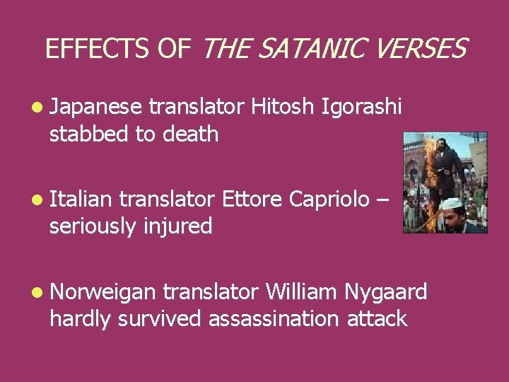 EFFECTS OF THE SATANIC VERSES l Japanese translator Hitosh Igorashi stabbed to death l