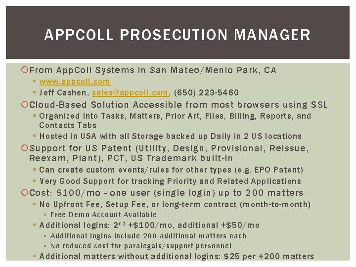 APPCOLL PROSECUTION MANAGER From App. Coll Systems in San Mateo/Menlo Park, CA § www.