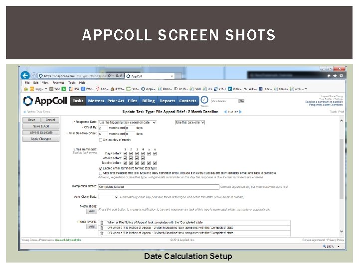 APPCOLL SCREEN SHOTS Date Calculation Setup 