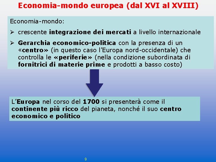 Economia-mondo europea (dal XVIII) Economia-mondo: Ø crescente integrazione dei mercati a livello internazionale Ø