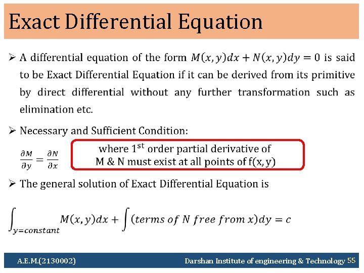 Exact Differential Equation Ø A. E. M. (2130002) Darshan Institute of engineering & Technology