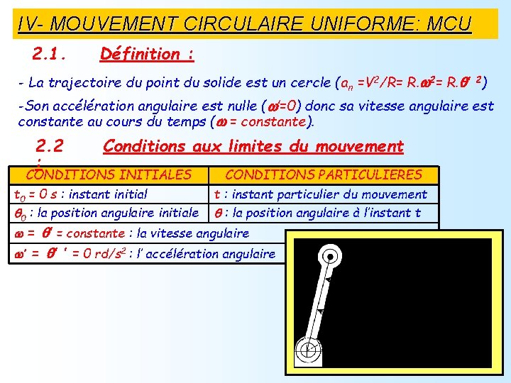 IV- MOUVEMENT CIRCULAIRE UNIFORME: MCU 2. 1. Définition : - La trajectoire du point