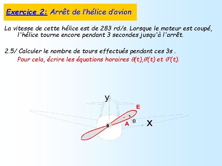 Exercice 2: Arrêt de l’hélice d’avion La vitesse de cette hélice est de 283