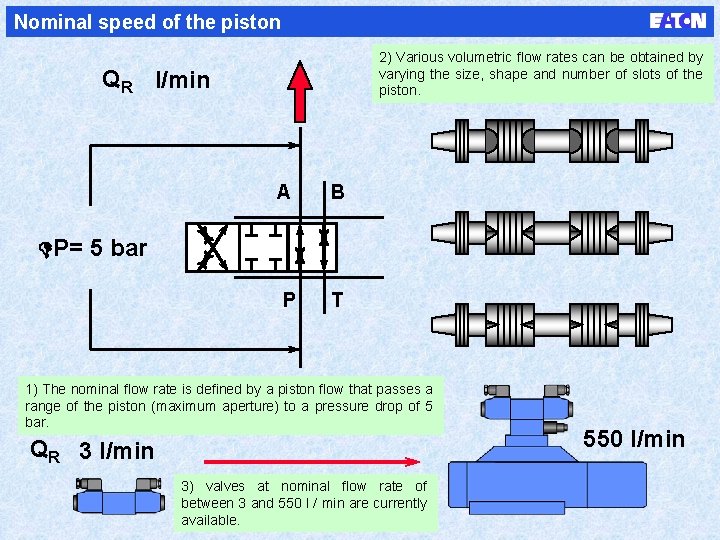 Nominal speed of the piston 2) Various volumetric flow rates can be obtained by