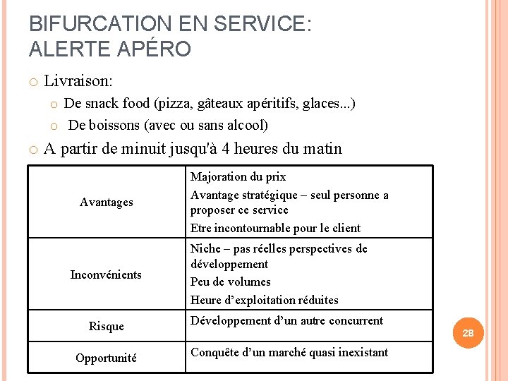 BIFURCATION EN SERVICE: ALERTE APÉRO o Livraison: o De snack food (pizza, gâteaux apéritifs, BIFURCATION EN SERVICE: ALERTE APÉRO o Livraison: o De snack food (pizza, gâteaux apéritifs,