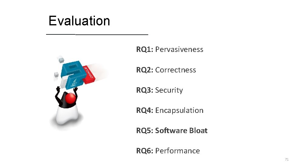 Evaluation RQ 1: Pervasiveness RQ 2: Correctness RQ 3: Security RQ 4: Encapsulation RQ