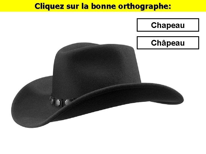 Cliquez sur la bonne orthographe: Chapeau Châpeau 