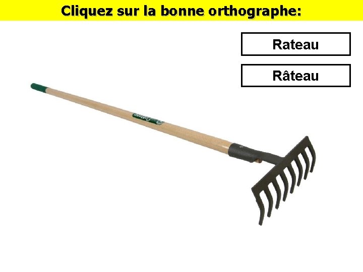 Cliquez sur la bonne orthographe: Rateau Râteau 