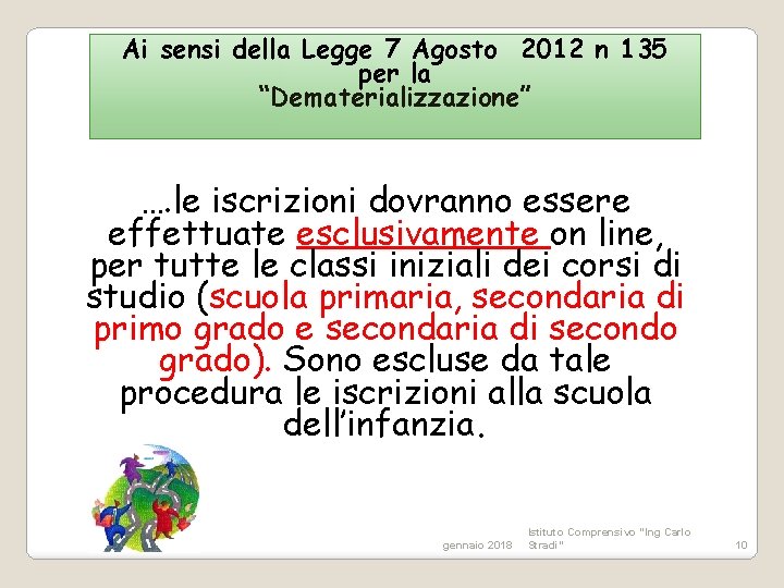 Ai sensi della Legge 7 Agosto 2012 n 135 per la “Dematerializzazione” …. le