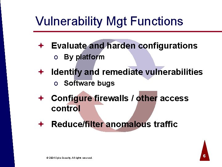 Vulnerability Mgt Functions ª Evaluate and harden configurations o By platform ª Identify and