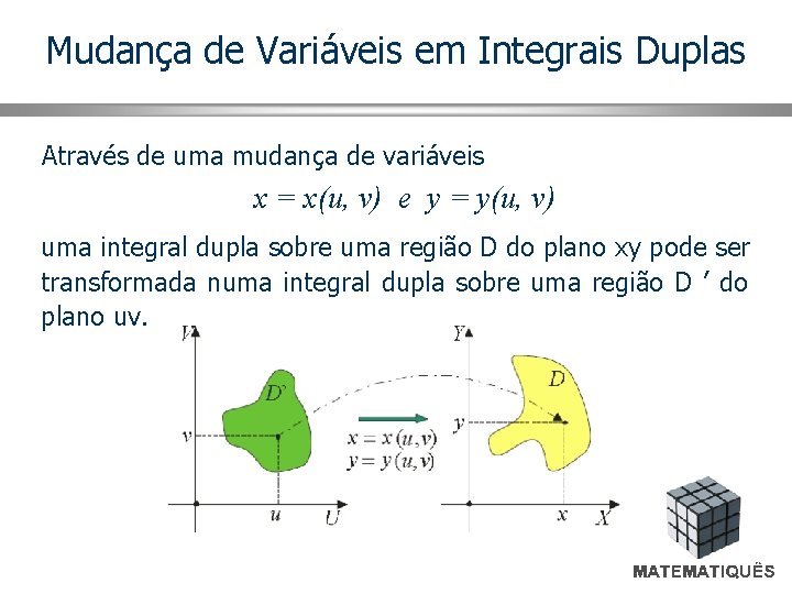 Mudança de Variáveis em Integrais Duplas Através de uma mudança de variáveis x =