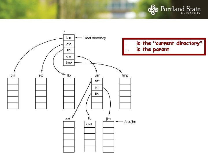 A Unix directory tree. . . is the “current directory” is the parent 