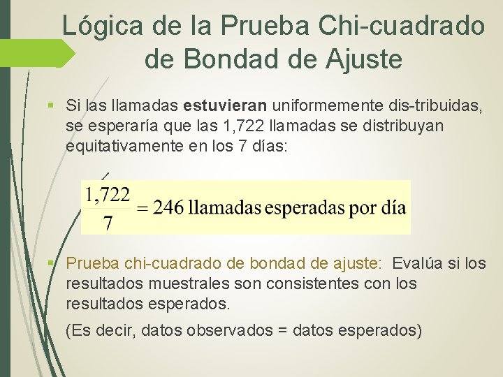 Lógica de la Prueba Chi-cuadrado de Bondad de Ajuste § Si las llamadas estuvieran Lógica de la Prueba Chi-cuadrado de Bondad de Ajuste § Si las llamadas estuvieran